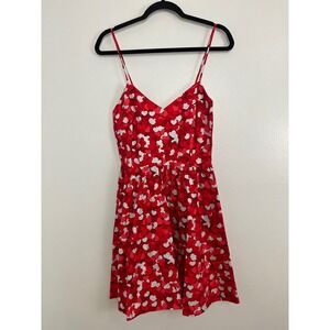 Retrolicious Rockabilly Heart Mini Dress M Red Silver Pockets Lovecore Pinup